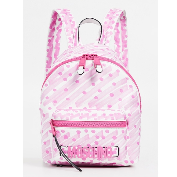 MOSCHINO Brushstroke Polka Dots Backpack Logo Barbie Pink - Picture 1 of 7